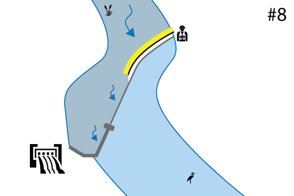 Water-Gate © fleksible kofferdamme. Diagram over et anlæg på en flodgrænse Spild. Sag nr. 7